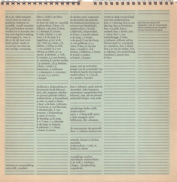 SWIP STOLK. Vijfde kalender - 1971