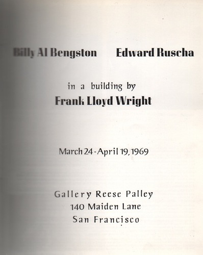 RUSCHA, Ed, Billy Al BENGSTON and Frank Lloyd WRIGHT. Three Modern Masters.