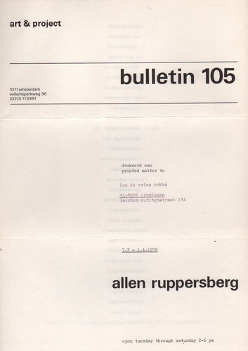 RUPPERSBERG, Allen. Bulletin 105.